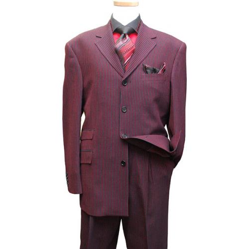 Azione  by Zanetti Black With Red Weaved Stripes Super 120's Wool Suit AL20546
